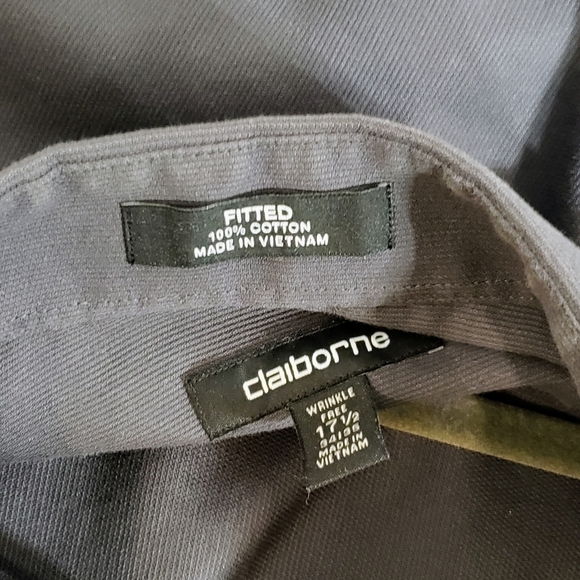 Claiborne Dress Shirt Wrinkle Free Fitted Long Sleeve Charcoal 17 1/2 XL - Picture 13 of 13